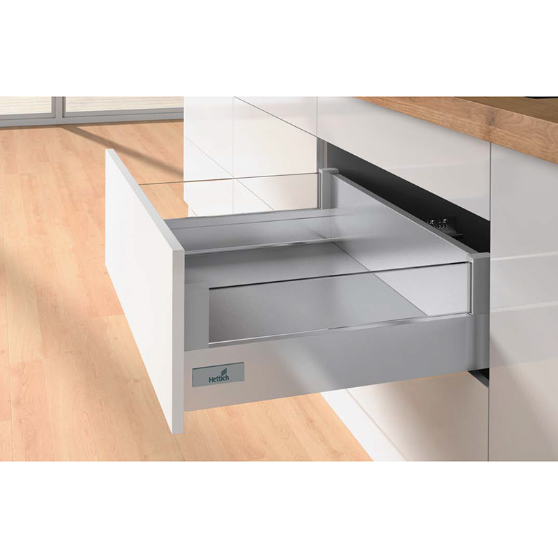 Комплект шухляди Atira H=144мм L=470мм з DesingSide скло, часткового висування, з дотягувачем, сріблястий