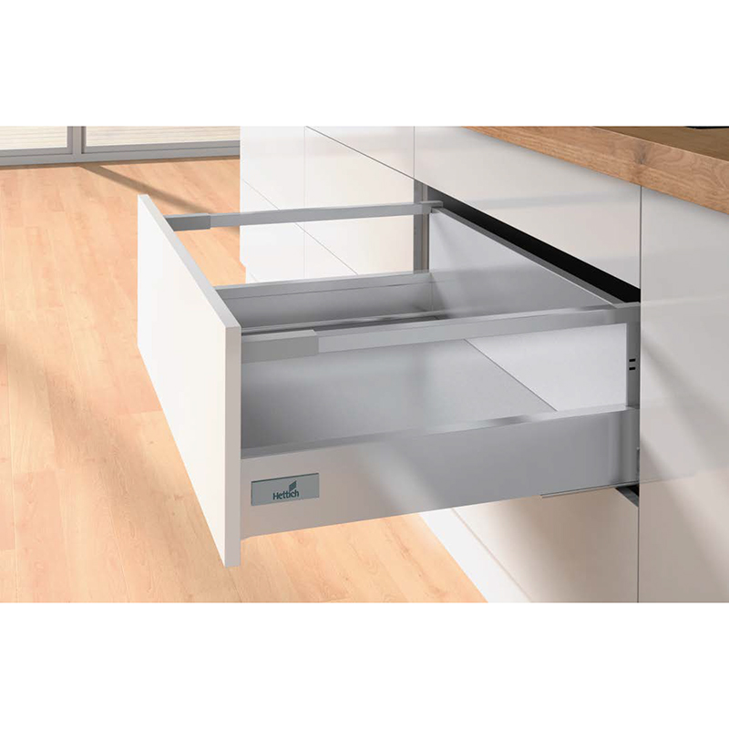 Комплект шухляди Atira H176 L420 з 1 релінгом, повного висування, Push to open, сріблястий (14093) Hettich