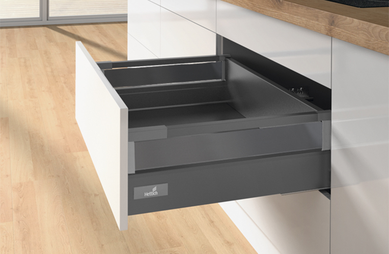 Комплект шухляди Atira H=144мм L=470мм TopSide скло, повного висування, з дотягувачем, антрацит