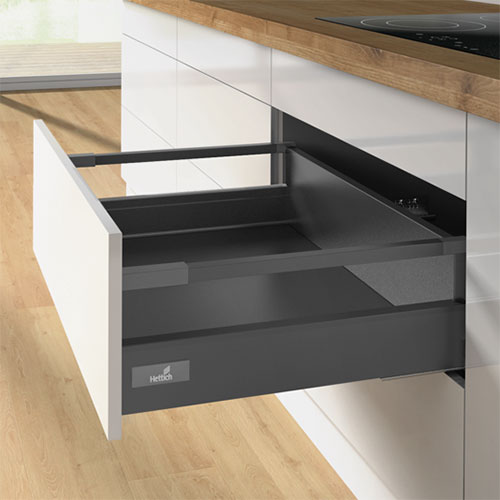 Комплект шухляди Atira H144 L470 з 1 релінгом, повного висування, Push to open, антрацит (14149) Hettich