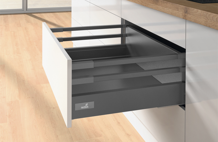 Комплект шухляди Atira H=176мм L=470мм з 2 релінгом, часткового висування, з дотягувачем, антрацит