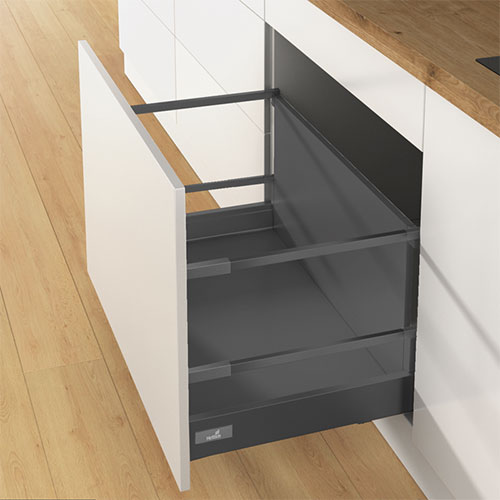 Комплект шухляди Atira H=144мм L=470мм з 2 релінгом, висота більше 200 мм, часткового висування, з дотягувачем, антрацит