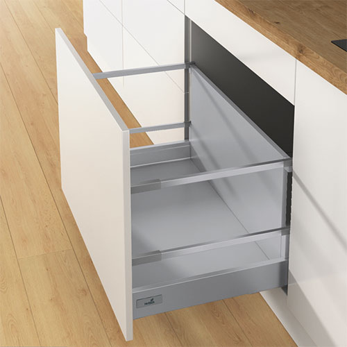 Комплект шухляди Atira H=144мм L=420мм з 2 релінгом, висота більше 200 мм, повного висування, з дотягувачем, сріблястий