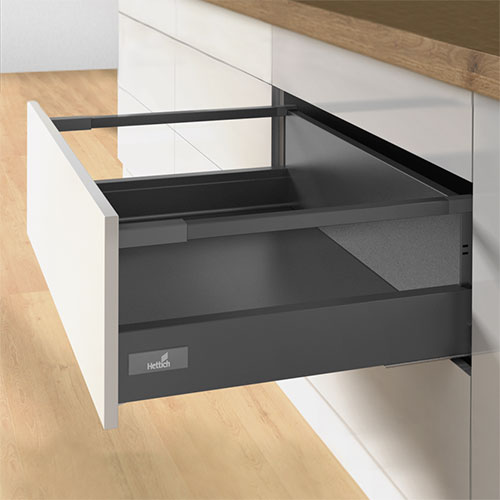Комплект шухляди Atira H176 L350 з 1 релінгом, повного висування, Push to open, антрацит (17793) Hettich