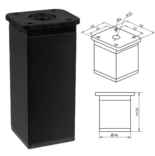 Ніжка регульов. квадратна NA 02 Н=100, чорний- розпр.