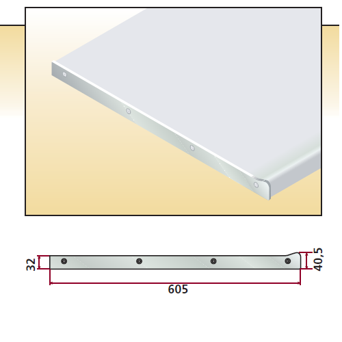 Біч.планка Н=32-40.5 L=605 ліва із закругл.