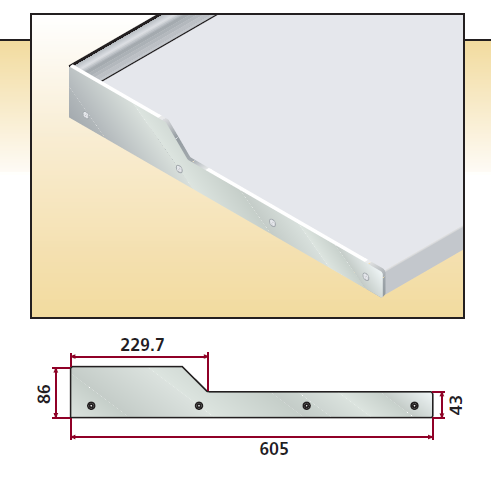 Біч.планка Н=43-86 L=605 ліва/отб Н=45