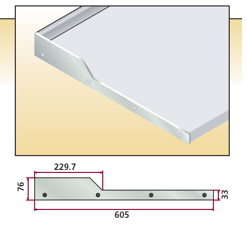 Біч.планка Н=33-76 L=605 права/отб Н=45