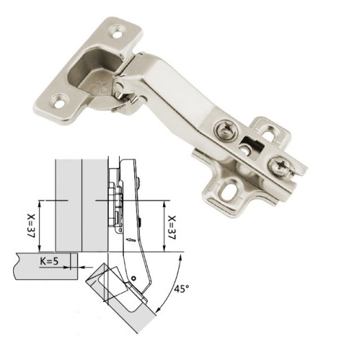 Завіса кутова 45°(135) з монтажною планкою