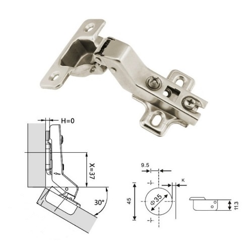 Завіса кутова 30* з монтажною планкою