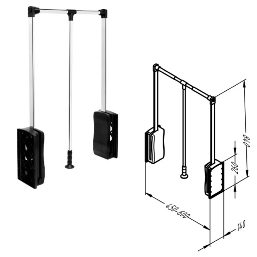 Пантограф 450-600 хром/чорний (з доведенням)