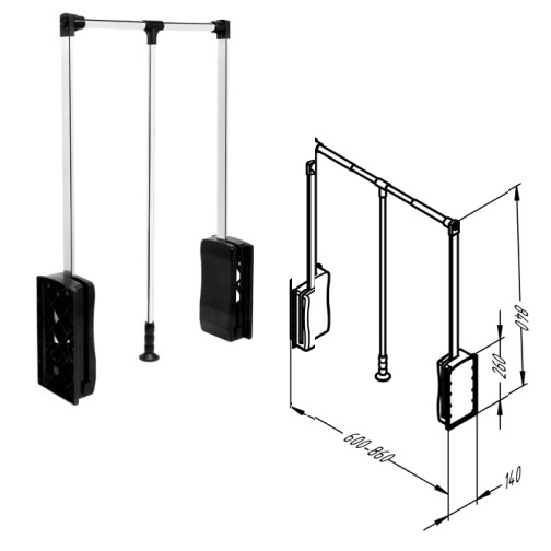Пантограф 600-860 хром/чорний (з доведенням)