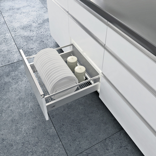 Комплект шухляди Atira Compact H=144мм L=520мм W=450, із сіткою для тарілок, повного висування, з дотягувачем, сріблястий, EB=12,5 мм