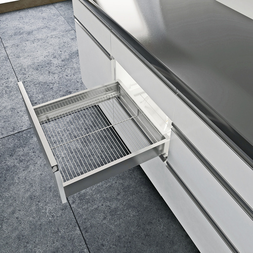 Комплект шухляди Atira Compact H=70мм L=520мм W=600, із сіткою, повного висування, з дотягувачем, сріблястий, EB=12,5 мм