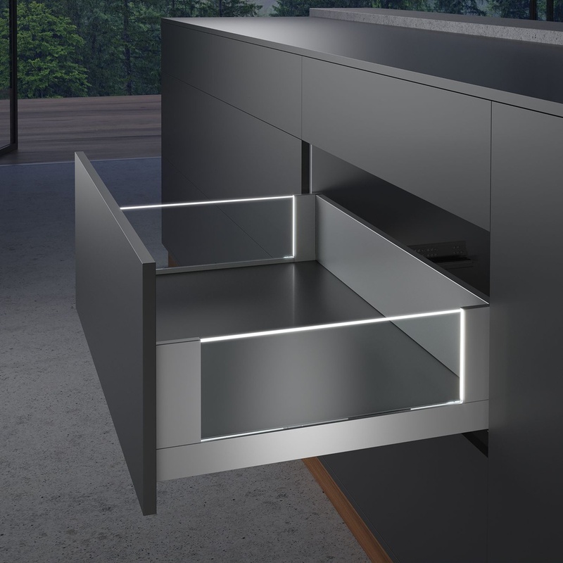 Комплект шухляди AvanTech YOU Illumination, висота 187 мм Inlay, NL 500 мм, без скла, з LED освітленням, Quadro YOU, срібло